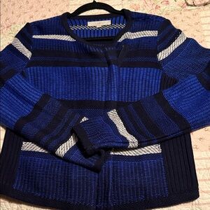 LOFT Blue and Black Striped Cardigan
